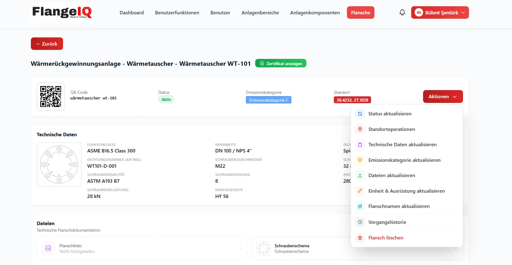 Aktionen fuer den Flansch